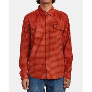 RVCA Shirt Size Large Freeman Corduroy Button Front Rust Orange Hiking Outdoor